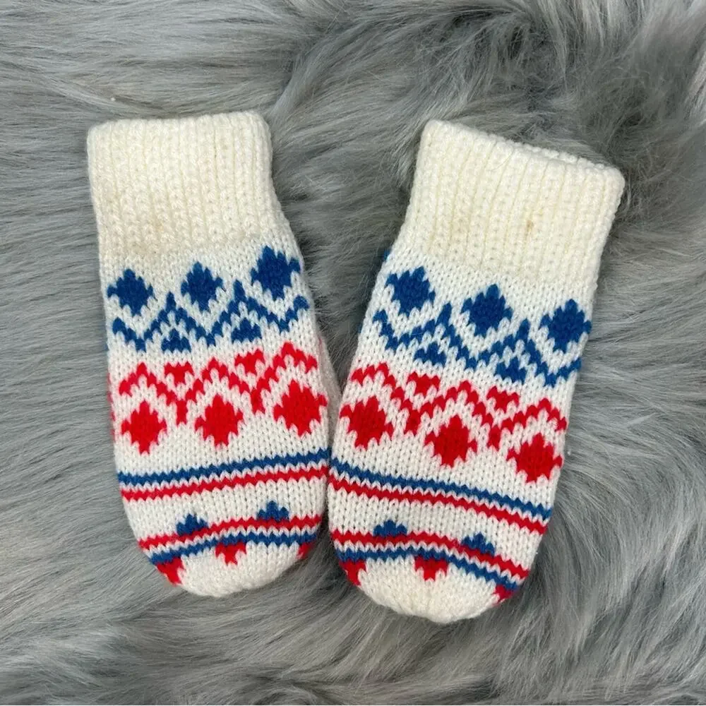 Vintage Kids Nordic Fair Isle Acrylic Mittens 1970’s